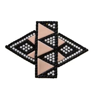 Roxanne Assoulin Geometric Art Deco Statement Brooch Black White Pink Crystal